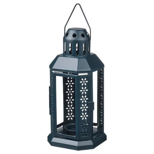 IKEA ENRUM Lantern for tealight, in/outdoor, black-blue, 22 cm (8 ¾ ") | IKEA Lanterns