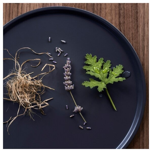 IKEA Fruktskog scented candle in ceramic jar vetiver and geranium black turquoise