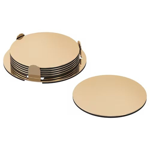 IKEA GLATTIS Coasters with holder, brass-colour, pack of 6 | IKEA IKEA Table Linen | IKEA Home textiles | Eachdaykart