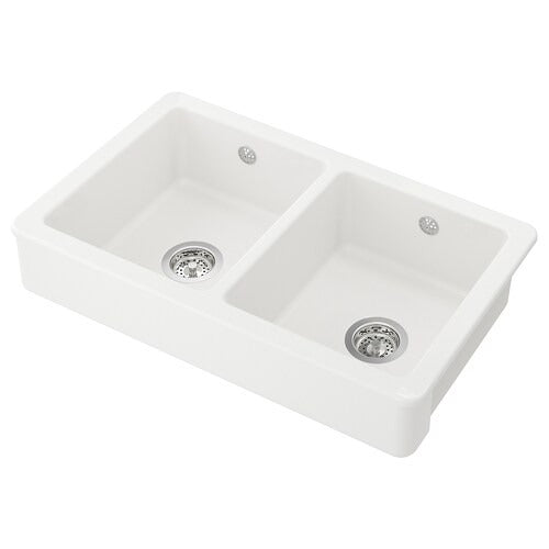 IKEA HAVSEN Sink bowl, 2 bowls w visible front, white | IKEA Kitchen sinks | IKEA Modular Kitchens | Eachdaykart