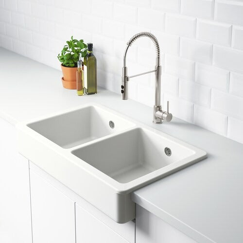 IKEA HAVSEN Sink bowl, 2 bowls w visible front, white | IKEA Kitchen sinks | IKEA Modular Kitchens | Eachdaykart