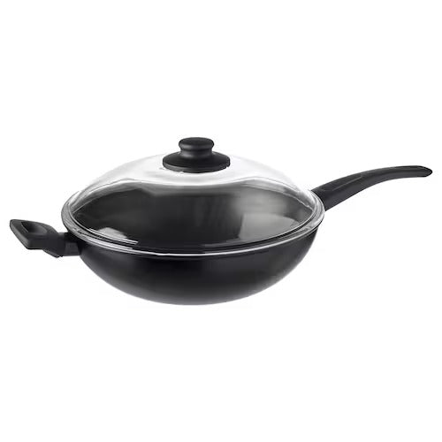 IKEA HEMLAGAD Wok with lid, black | IKEA Woks | IKEA Frying Pans & Woks | Eachdaykart