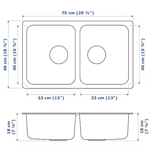 IKEA HILLESJON Inset sink, 2 bowls, stainless steel | IKEA Kitchen sinks | IKEA Modular Kitchens | Eachdaykart
