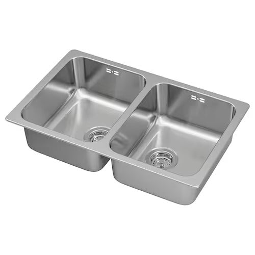 IKEA HILLESJON Inset sink, 2 bowls, stainless steel | IKEA Kitchen sinks | IKEA Modular Kitchens | Eachdaykart