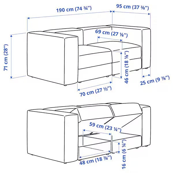 IKEA Jattebo 2 seat modular sofa tonerud grey