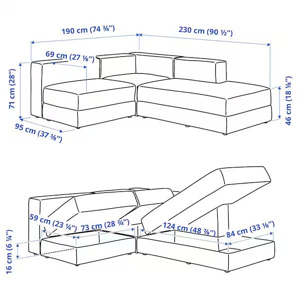 IKEA Jattebo mod corner sofa 2 5 seat with chaise longue right tonerud grey