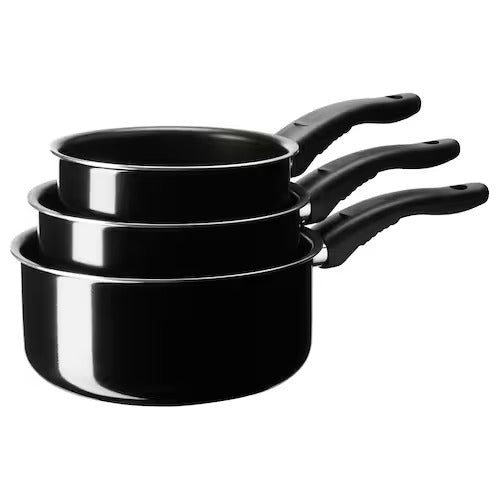 IKEA KAVALKAD Saucepan, set of 3, black | IKEA Pots & sauce pans | Eachdaykart