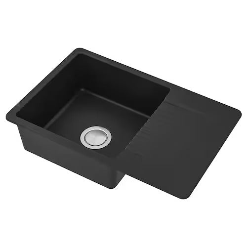 IKEA KILSVIKEN Inset sink, 1 bowl with drainboard, black/quartz composite | IKEA Kitchen sinks | IKEA Modular Kitchens | Eachdaykart