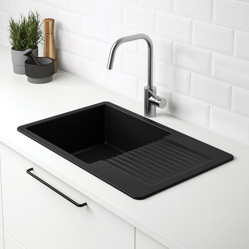 IKEA KILSVIKEN Inset sink, 1 bowl with drainboard, black/quartz composite | IKEA Kitchen sinks | IKEA Modular Kitchens | Eachdaykart