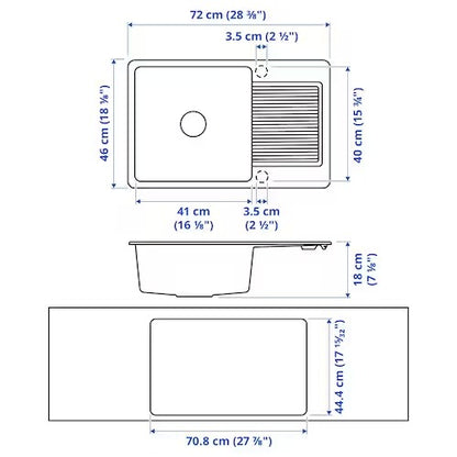 IKEA KILSVIKEN Inset sink, 1 bowl with drainboard, black/quartz composite | IKEA Kitchen sinks | IKEA Modular Kitchens | Eachdaykart