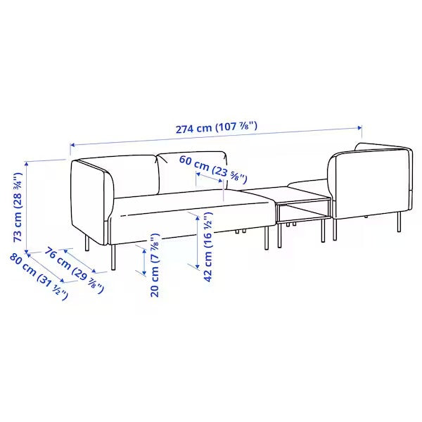IKEA Lillehem 3 seat modular sofa with side table