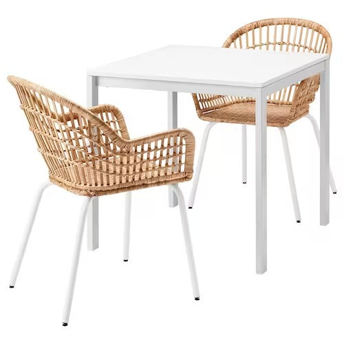 IKEA MELLTORP / NILSOVE Table and 2 chairs, white/rattan white |  IKEA Dining sets up to 2 chairs | IKEA Dining sets | Eachdaykart