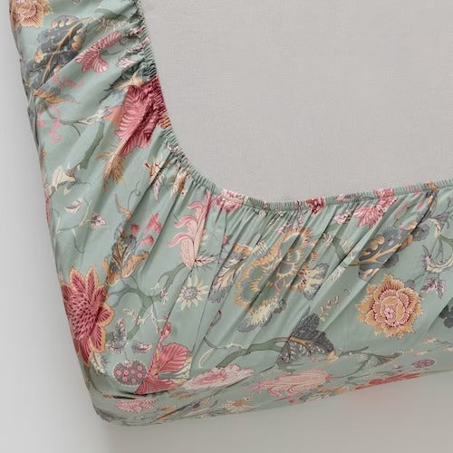 IKEA NASSELKLOCKA Fitted sheet, light green-grey/multicolour | IKEA Bedsheets | IKEA Home textiles | Eachdaykart