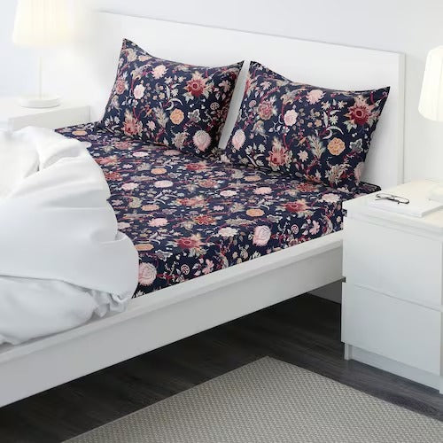 IKEA NASSELKLOCKA Flat sheet and pillowcase, dark blue/multicolour | IKEA Bedsheets | IKEA Home textiles | Eachdaykart