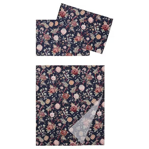 IKEA NASSELKLOCKA Flat sheet and pillowcase, dark blue/multicolour | IKEA Bedsheets | IKEA Home textiles | Eachdaykart