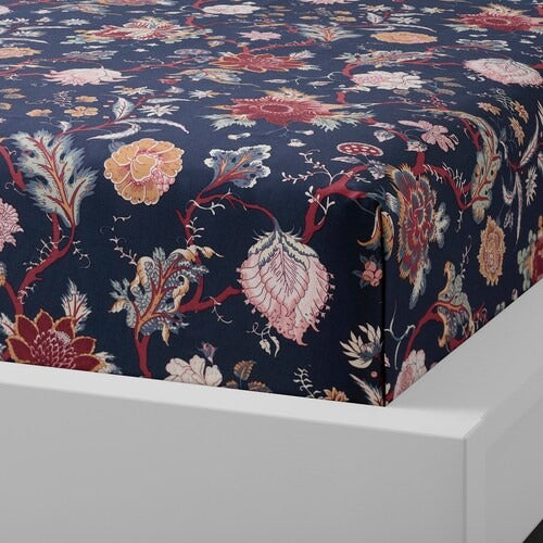 IKEA NASSELKLOCKA Flat sheet and pillowcase, dark blue/multicolour | IKEA Bedsheets | IKEA Home textiles | Eachdaykart