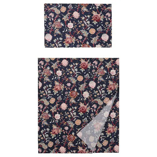 IKEA NASSELKLOCKA Flat sheet and pillowcase, dark blue/multicolour | IKEA Bedsheets | IKEA Home textiles | Eachdaykart