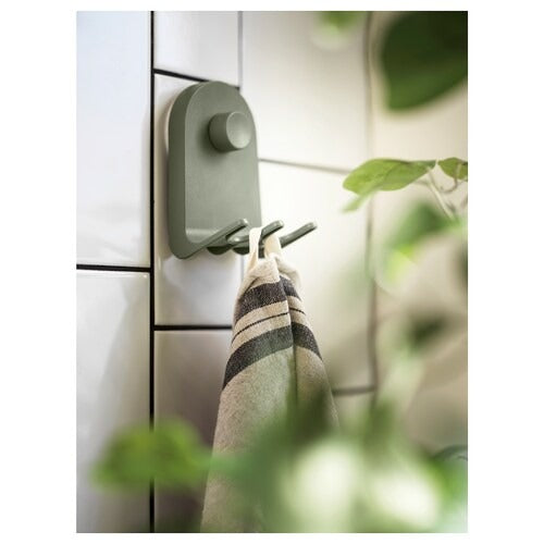 IKEA OBONAS Triple hook with suction cup, grey-green | IKEA Showers | IKEA Bathroom products | Eachdaykart