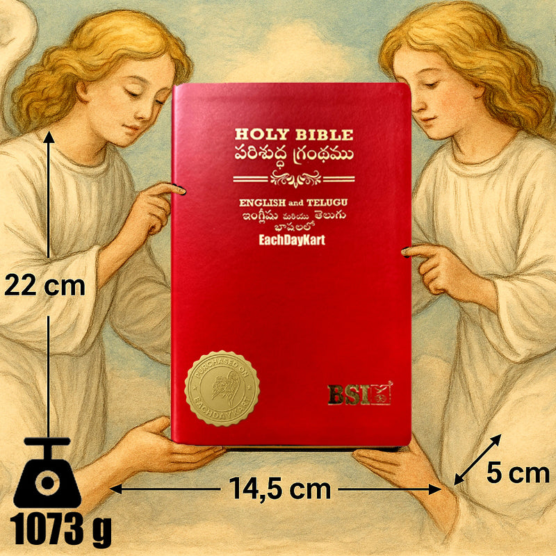 Eachdaykart Holy Bible, English ESV and Telugu OV Bilingual Diglot, Red Rexin Cover, BSI Edition