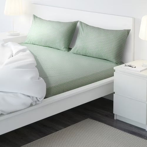 IKEA RODVED Flat sheet and pillowcase, white/green | IKEA Bedsheets | IKEA Home textiles | Eachdaykart