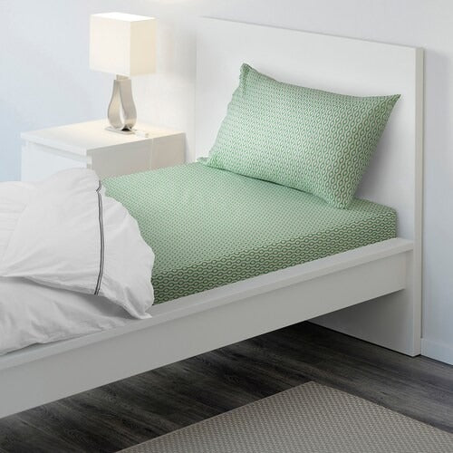 IKEA RODVED Flat sheet and pillowcase, white/green | IKEA Bedsheets | IKEA Home textiles | Eachdaykart