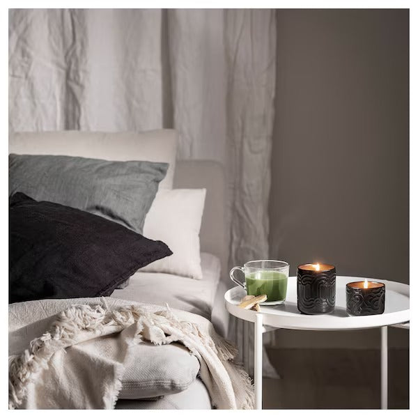 IKEA Sotron scented candle in ceramic jar matcha tea and ginger black