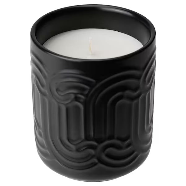 IKEA Sotron scented candle in ceramic jar matcha tea and ginger black