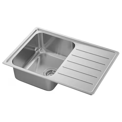 IKEA VATTUDALEN Inset sink, 1 bowl with drainboard, stainless steel | IKEA Kitchen sinks | IKEA Modular Kitchens | Eachdaykart