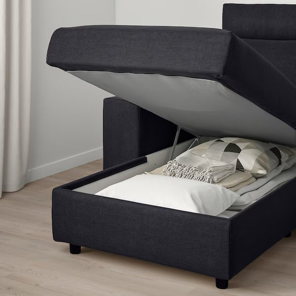 IKEA Vimle 3 seat sofa with chaise longue with wide armrests with headrest saxemara black blue