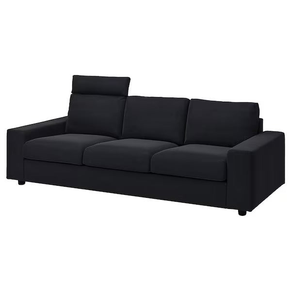 IKEA Vimle 3 seat sofa with headrest and wide armrests saxemara black blue
