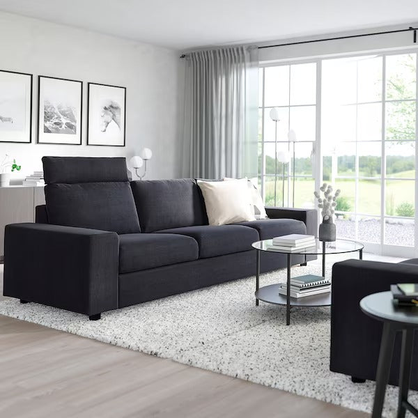 IKEA Vimle 3 seat sofa with headrest and wide armrests saxemara black blue