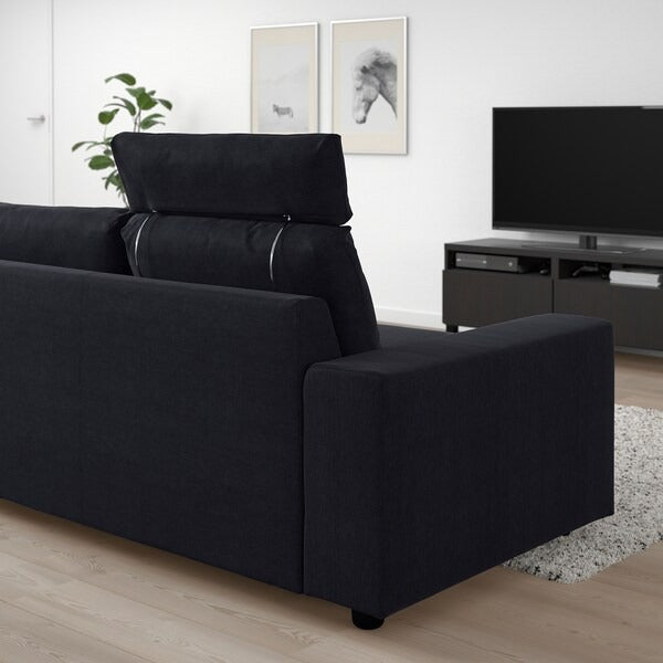 IKEA Vimle 3 seat sofa with headrest and wide armrests saxemara black blue