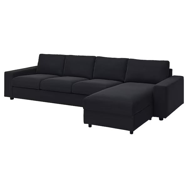 IKEA Vimle 4 seat sofa with chaise longue wide armrests black blue