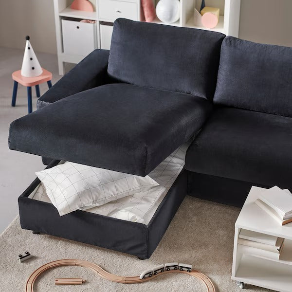 IKEA Vimle 4 seat sofa with chaise longue wide armrests black blue