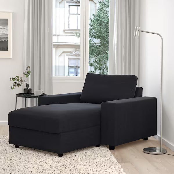 IKEA Vimle chaise longue with wide armrests saxemara black blue