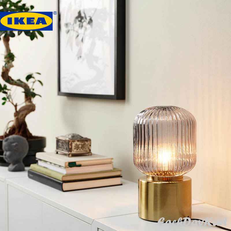 SOLKLINT Table lamp, brass/grey clear glass - IKEA - EachDayKart