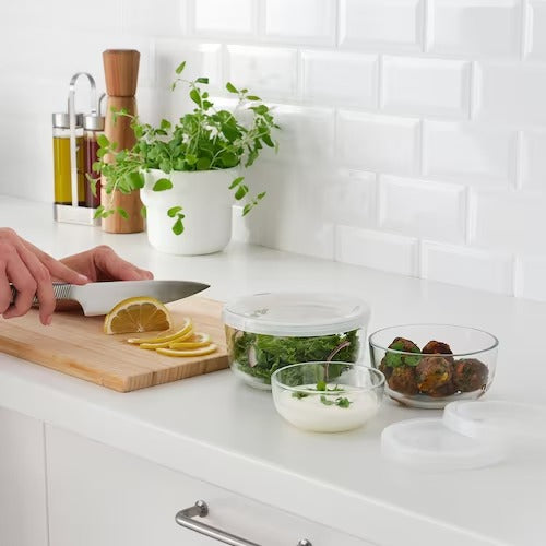 IKEA BESTAMMA Food container with lid, set of 3, glass | Food containers | Storage & organisation | Eachdaykart - EachDayKart