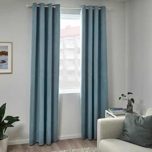 IKEA BIRTNA Block-out curtains, 1 pair, light grey-turquoise | IKEA Block-out curtains | IKEA Curtains | Eachdaykart - EachDayKart
