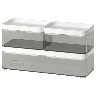 IKEA BROGRUND Box, set of 3, transparent grey/white | IKEA Bathroom boxes & baskets | IKEA Storage boxes & baskets | IKEA Small storage & organisers | Eachdaykart