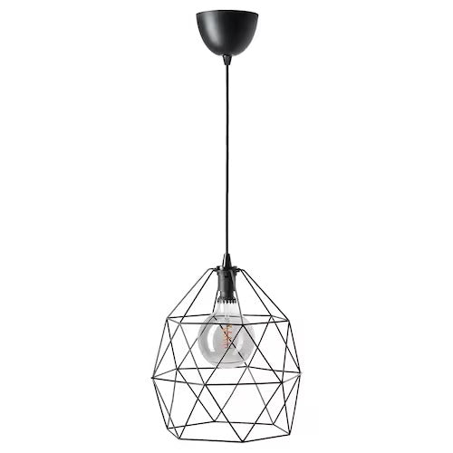 IKEA BRUNSTA / ROLLSBO Pendant lamp with light bulb, black/globe grey clear glass, 200 lmx300 mm (200 lmx12 ") | IKEA ceiling lights | Eachdaykart - EachDayKart