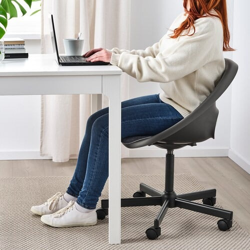 IKEA ELDBERGET / MALSKAR Swivel chair + pad, dark grey/black | IKEA Desk chairs for home | IKEA Desk chairs | Eachdaykart