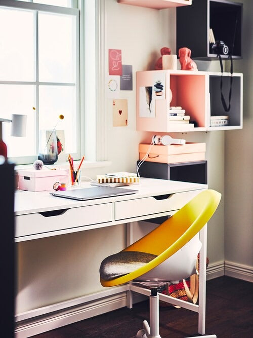 IKEA ELDBERGET / MALSKAR Swivel chair, yellow/white | IKEA Desk chairs for home | IKEA Desk chairs | Eachdaykart - EachDayKart