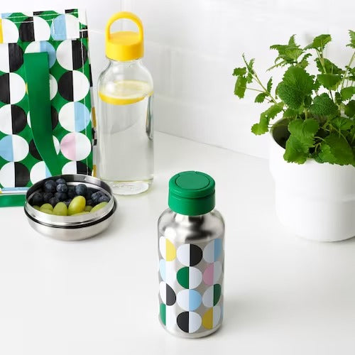 IKEA ENKELSPARIG Water bottle, stainless steel/patterned multicolour | Water bottle & travel mugs | Storage & organisation | Eachdaykart - EachDayKart