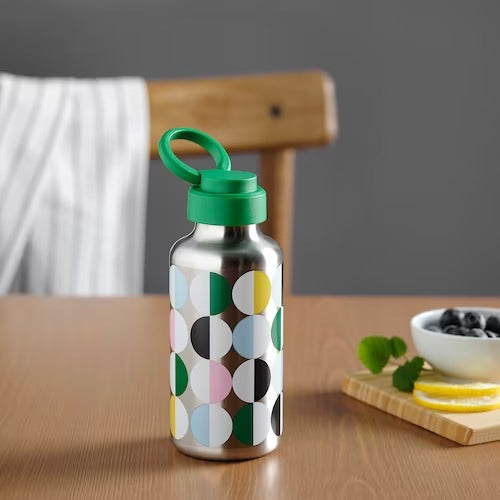 IKEA ENKELSPARIG Water bottle, stainless steel/patterned multicolour | Water bottle & travel mugs | Storage & organisation | Eachdaykart - EachDayKart