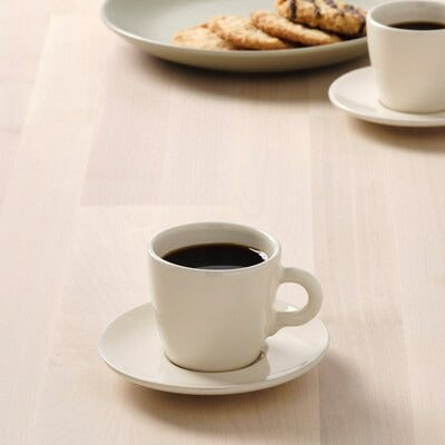 IKEA FARGKLAR Cup with saucer, glossy/beige, pack of 4 | IKEA Mugs & cups | IKEA Coffee & tea | Eachdaykart