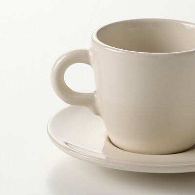 IKEA FARGKLAR Cup with saucer, glossy/beige, pack of 4 | IKEA Mugs & cups | IKEA Coffee & tea | Eachdaykart