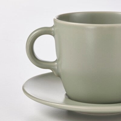 IKEA FARGKLAR Cup with saucer, matt green, pack of 4 | IKEA Mugs & cups | IKEA Coffee & tea | Eachdaykart