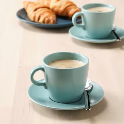 IKEA FARGKLAR Cup with saucer, matt light turquoise, pack of 4 | IKEA Mugs & cups | IKEA Coffee & tea | Eachdaykart