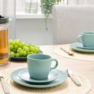 IKEA FARGKLAR Cup with saucer, matt light turquoise, pack of 4 | IKEA Mugs & cups | IKEA Coffee & tea | Eachdaykart