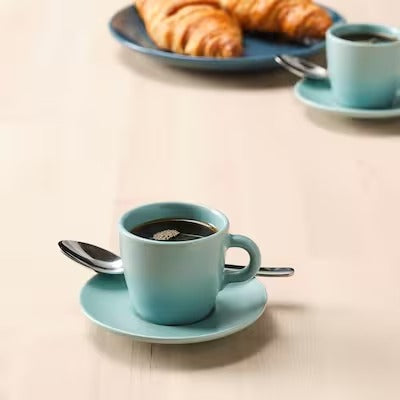 IKEA FÄRGKLAR Cup with saucer, matt/light turquoise, pack of 4 | IKEA Mugs & cups | IKEA Coffee & tea | Eachdaykart